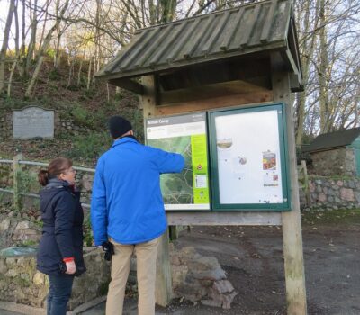 British Camp Interpretation Panel With Visitors Low Res